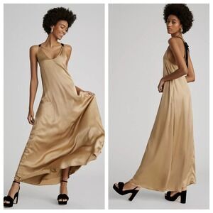 Magali Pascal Golden Silk Sakura Maxi Dress Women's Size Large‎